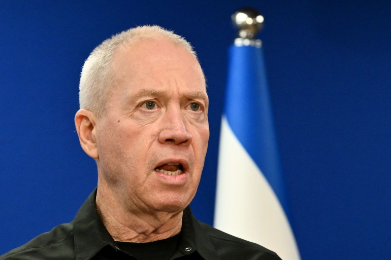 doc-34888cz-1705262717 Israel's Defence Minister Yoav Gallant speaks during a joint press conference with US secretary of defence, in Tel Aviv on December 18, 2023. (Photo by Alberto PIZZOLI / AFP)