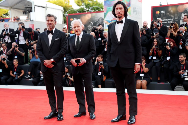 gettyimages-1650953624-1705578899 VENICE, ITALY - AUGUST 31: Patrick Dempsey, Michael Mann and Adam Driver attend a red carpet for the movie "Ferrari" at the 80th Venice International Film Festival on August 31, 2023 in Venice, Italy. (Photo by Vittorio Zunino Celotto/Getty Images)