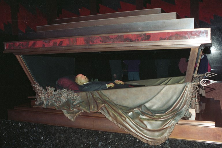 old-2-1705854809 The body of the founder of the Soviet state Vladimir Lenin lies in a sarcophagus October 26, 1993 in the Red Square mausoleum in Moscow. The Kremlin said that Lenin's embalmed body would stay in its mausoleum for the time being, and Moscow authorities pledged its eventual removal would be orderly and dignified. SCANNED FROM NEGATIVE. REUTERS/Vladimir Persianov PN