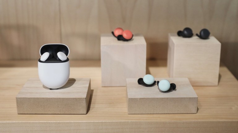7a0e2d85-d1bf-42d3-b8dc-7f757b8a62f3 NEW YORK, NY - OCTOBER 15: New Google Pixel Buds ear pods are displayed during a Google launch event on October 15, 2019 in New York City. Google's new ear buds will be released in Spring 2020 and retail for $179. Drew Angerer/Getty Images/AFP== FOR NEWSPAPERS, INTERNET, TELCOS & TELEVISION USE ONLY ==