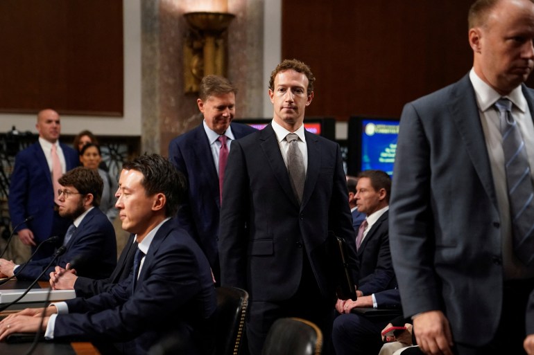 committee-hearing-10-1706797862 Meta's CEO Mark Zuckerberg looks on during the Senate Judiciary Committee hearing on online child sexual exploitation at the U.S. Capitol, in Washington, U.S., January 31, 2024. REUTERS/Nathan Howard