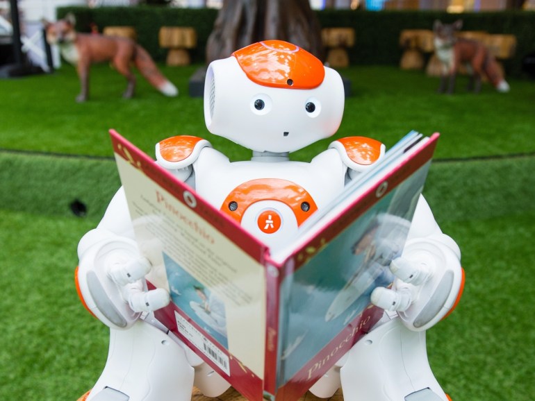 d96041bd-165a-4122-9c41-31c56661a881 LONDON, ENGLAND - AUGUST 04: A robot poses as Westfield prepare to host an interactive artificial intelligence storytelling event for kids at a pop-up indoor park on August 10 at Westfield London, August 4, 2016 in London, England. (Photo by Jeff Spicer/Getty Images for Westfield)
