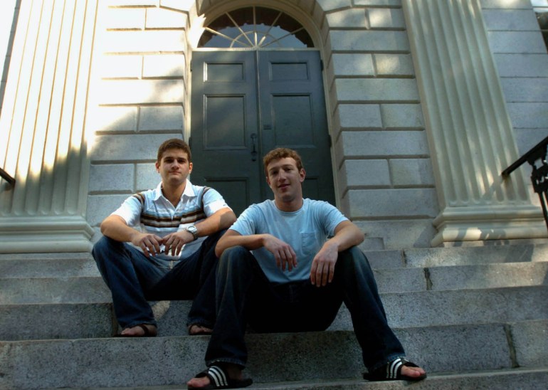 gettyimages-132600846-1707070436 CAMBRIDGE - NOVEMBER 12: Founder of Facebook.com Mark Zuckerberg, right, and Dustin Moscovitz, co-founder, left; have their photo taken at Harvard Yard. The two are students at Harvard University who are taking the semester off. (Photo by Justine Hunt/The Boston Globe via Getty Images)