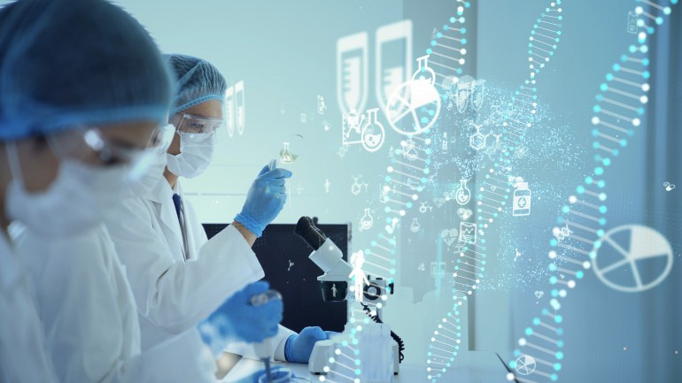 shutterstock_1659535552-1703784522 Genetic engineering concept. Medical science. Scientific Laboratory.