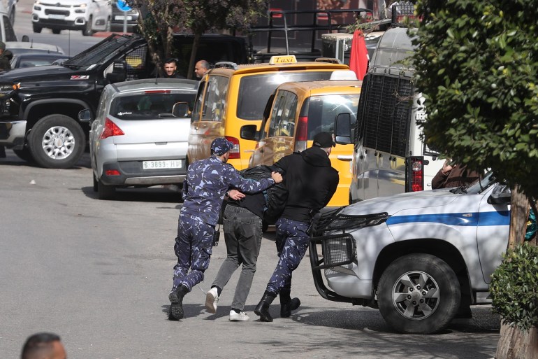 gettyimages-1914271851-1707976072 RAMALLAH, WEST BANK - JANUARY 10: Police take security measures as scores of Palestinians demonstrate in the West Bank city of Ramallah on Wednesday against a visit by US Secretary of State Antony Blinken, on January 10, 2024. Demonstrators attempted to reach the Palestinian Authority headquarters where Blinken is meeting with President Mahmoud Abbas, but were prevented by security forces. (Photo by Issam Rimawi/Anadolu via Getty Images)