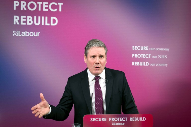 kr-1698686760 British Labour Party leader Keir Starmer delivers a virtual speech on Britain's economic future in the wake of the coronavirus disease (COVID-19) pandemic, at Labour Party's headquarters in central London, Britain February 18, 2021. Stefan Rousseau/Pool via REUTERS