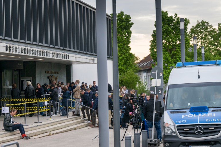d8a7d984d985d8add8a7d983d985d8a9-1714421797 First "Reichsbürger" Trial Begins In Stuttgart STUTTGART, GERMANY - APRIL 29: Journalist and spectators wait for entrance on the the first day of the "Reichsbürger" ("Empire citizens") trial on April 29, 2024 in Stuttgart, Germany. Nine men are facing trial for their involvement in a conspiracy of the "Patriotic Union" led by a far-right aristocrat named Heinrich VIII Prince Reuss, who intended to overthrow the German government and revive the German Empire. Police raided the group in 2022 and arrested 25 people, including Reuss, as well as former Bundestag MP and Alternative for Germany (AfD) member Birgit Malsack-Winkemann and former police and special forces members. Two other trials of accused, including Reuss, will begin in coming weeks in Frankfurt and Munich. (Photo by Thomas Lohnes/Getty Images) DATE 29/04/2024 SIZE 5262 x 3508 Country Germany SOURCE Getty Images/Thomas Lohnes