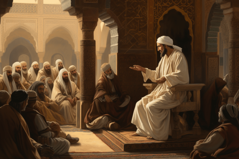 2222222-1690708457 arabic muslim man speaking to audiance in a Mosque in the 19th century CREDIT: ALJAZEERA Midjourney