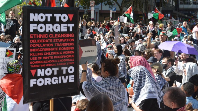 34207270-1714934809 Pro-Palestinian protest in Melbourne Pro-Palestinian protest in Melbourne- - MELBOURNE, AUSTRALIA - APRIL 07: People attend the demonstration organized every Sunday since the beginning of the Israeli attacks continued in Melbourne, Australia on April 07, 2024. Thousands of Australians condemning the Israeli attacks chanted "Free Palestine" slogans. DATE 07/04/2024 SIZE x Country Australia SOURCE Anadolu/Recep Sakar