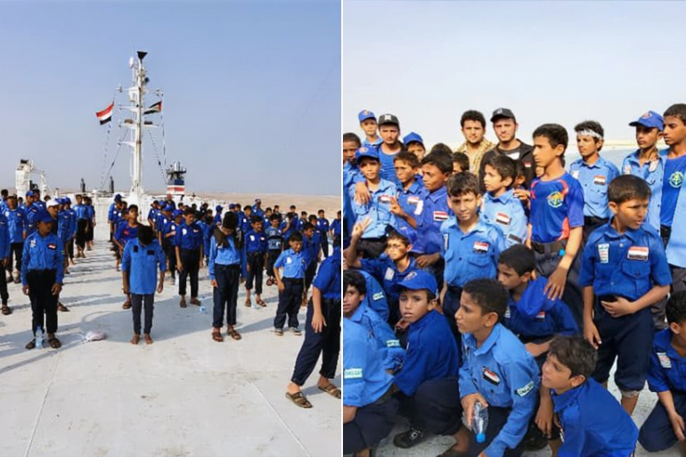 نظم طلاب يمنيون فعالية تضامنية مع قطاع غزة على متن سفينة (غلاكسي ليدر) تحتجزها جماعة الحوثي المصدر: وكالة سبا