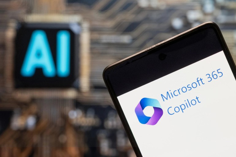 gettyimages-1763969338-1703274096 In this photo illustration, the artificial intelligence... CHINA - 2023/11/03: In this photo illustration, the artificial intelligence assistant feature introduced by the American multinational technology software and computer company Microsoft, Microsoft 365 Copilot, logo seen displayed on a smartphone with Artificial intelligence (AI) chip and symbol in the background. (Photo Illustration by Budrul Chukrut/SOPA Images/LightRocket via Getty Images)
