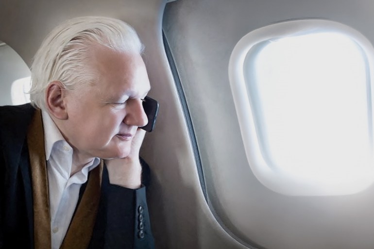 6465-1719426366 A WikiLeaks post released to X on June 26, 2024, shows WikiLeaks founder Julian Assange as he, according to the post, is on the phone with his wife Stella Assange with one hour to touchdown in Canberra. WikiLeaks via X/via REUTERS THIS IMAGE HAS BEEN SUPPLIED BY A THIRD PARTY. MANDATORY CREDIT. NO RESALES. NO ARCHIVES.