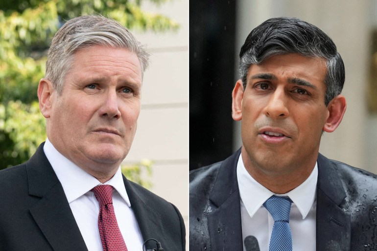 untitled-6-1716461692 كومبو لرئيس الوزراء البريطاني ريشي سوناك (يمين) وزعيم حزب العمال كير ستارمر