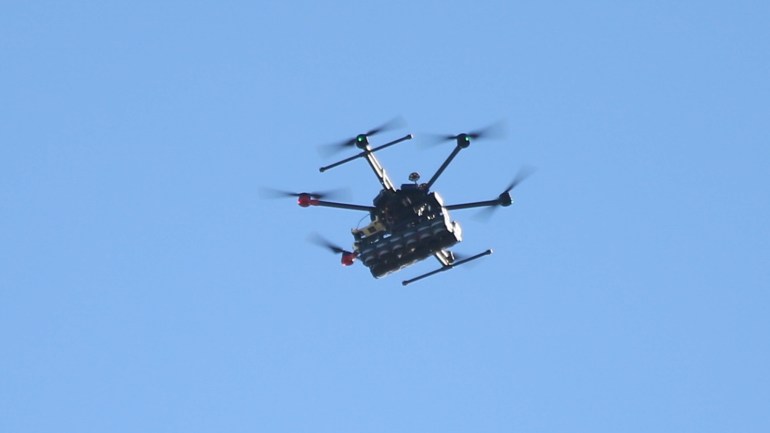 3569ac22-b371-4f1a-96d9-b3e57dbe3603 Israeli forces intervene in Palestinian protest in Ramallah- - RAMALLAH, WEST BANK - DECEMBER 14: Israeli drones intervene in Palestinians' protest against Jewish settlement construction and discrimination wall near the Beit El military checkpoint in Ramallah, West Bank on December 14, 2018.