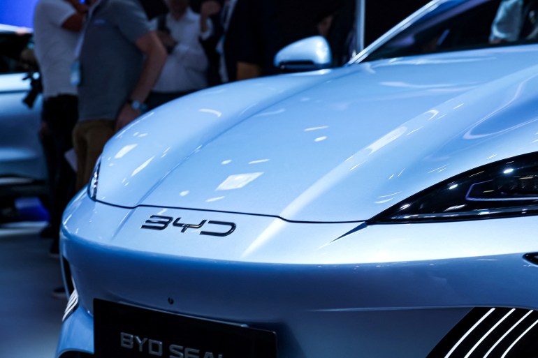 78888120000-4-1693934392-1 A view shows model BYD SEAL of BYD, a Chinese automobile manufacturer, displayed during an event a day ahead of the official opening of the 2023 Munich Auto Show IAA Mobility, in Munich, Germany, September 4, 2023. REUTERS/Leonhard Simon