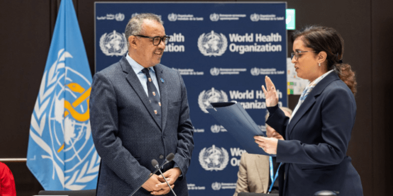 d8a7d984d8b5d988d8b1d8a9-4-20-1719817602 المديرة الإقليمية لمنظمة الصحة العالمية، الدكتورة حنان بلخي، مع المدير العام لمنظمة الصحة العالمية دكتور تيدروس أدهانوم غيبريسوس (منظمة الصحة العالمية)