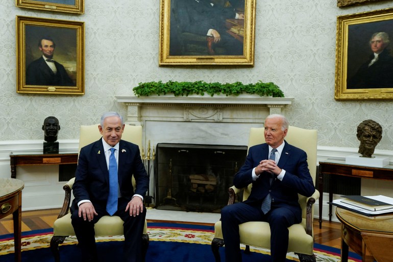 d9a3d9a3d9a3d9a3-1721933953 U.S. President Joe Biden meets with Israeli Prime Minister Benjamin Netanyahu in the Oval Office at the White House in Washington, U.S., July 25, 2024. REUTERS/Elizabeth Frantz