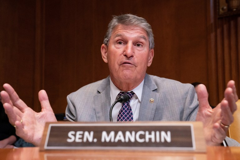 U.S. Senator Joe Manchin (I-WV) questions FBI Director Christopher Wray during a Senate Appropriations Commerce, Justice, Science, and Related Agencies Subcommittee hearing on President Biden’s proposed budget request for the Federal Bureau of Investigation, on Capitol Hill in Washington, D.C., U.S., June 4, 2024. REUTERS/Nathan Howard