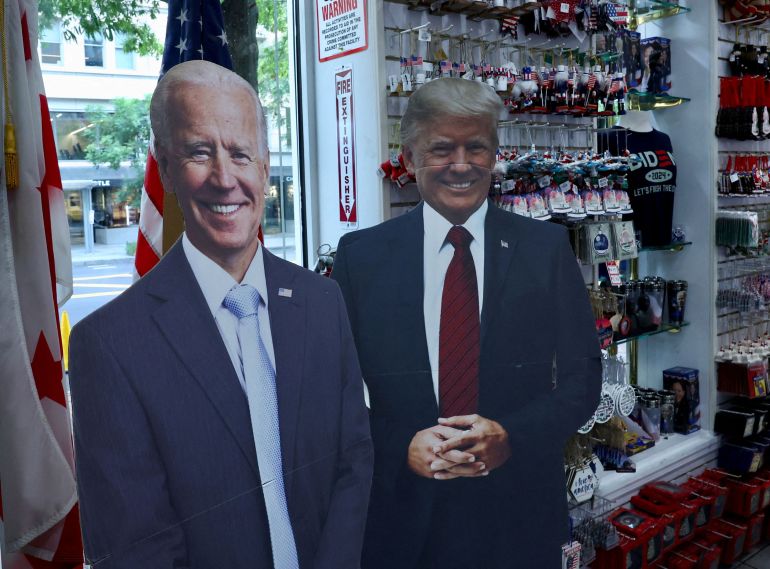 Souvenir shop displays presidential candidate cutouts in WashingtonCutouts depicting U.S. President Joe Biden and Republican presidential candidate and former U.S. President Donald Trump are displayed in a souvenir shop in Washington, U.S. July 10, 2024. REUTERS/Yves Herman TPX IMAGES OF THE DAY DATE 11/07/2024 SIZE 3500 x 2588 Country United States SOURCE REUTERS/Yves Herman