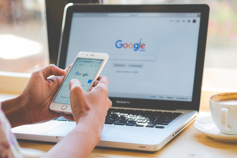 shutterstock_565063075-1682421754 Bangkok. Thailand. January 24, 2016:A woman is typing on Google search engine from a laptop. Google is the ...