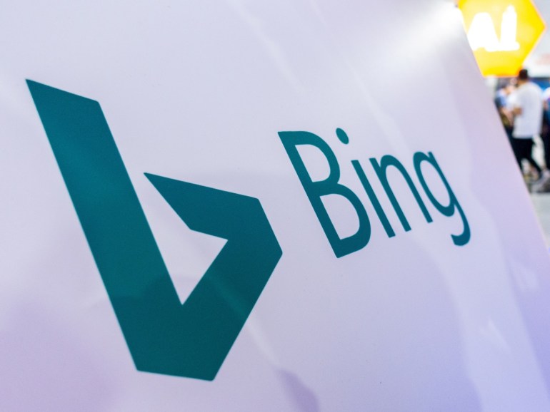 450e584b-aadf-4f50-aefc-0ea1497cf044 A sign of Microsoft Corp's Bing search engine is seen at the World Artificial Intelligence Conference (WAIC) in Shanghai, China September 21, 2018. Picture taken September 21, 2018. REUTERS/Stringer ATTENTION EDITORS - THIS IMAGE WAS PROVIDED BY A THIRD PARTY. CHINA OUT.