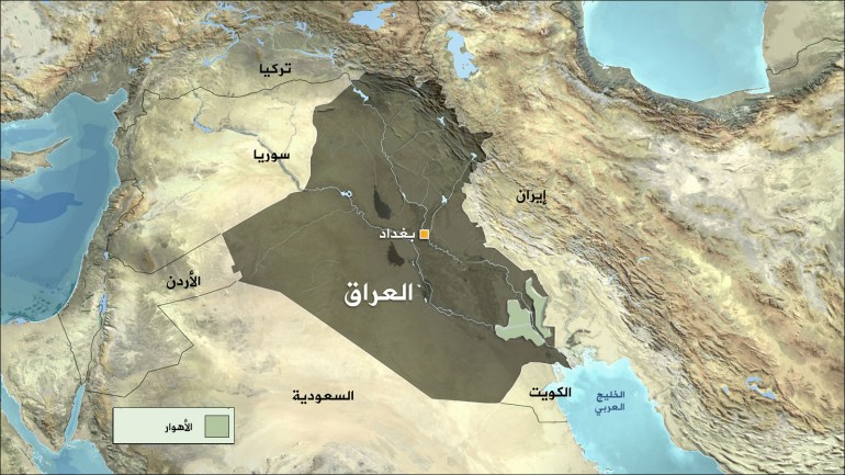 خارطة للعراق توضح مواقع الأهوار