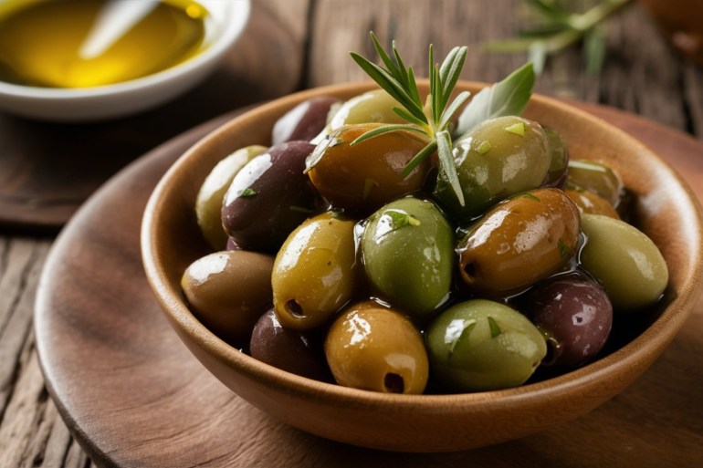 Marinated Olives - Plump olives marinated in aromatic herbs and tangy olive oil.