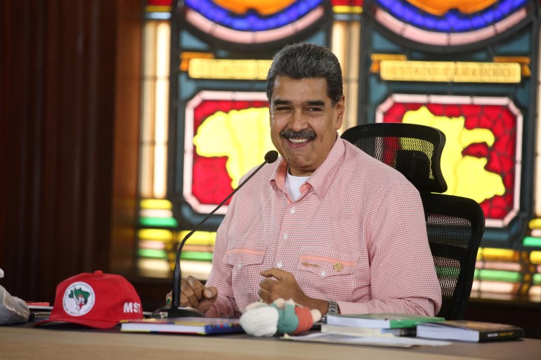 Venezuela's President Nicolas Maduro shakes up cabinet after contested electionVenezuela's President Nicolas Maduro reacts while announcing changes to his cabinet, at the Miraflores Palace, in Caracas, Venezuela August 27, 2024. Miraflores Palace/Handout via REUTERS ATTENTION EDITORS - THIS IMAGE HAS BEEN SUPPLIED BY A THIRD PARTY DATE 28/08/2024 SIZE 3000 x 2000 Country Venezuela SOURCE REUTERS/MIRAFLORES PALACE
