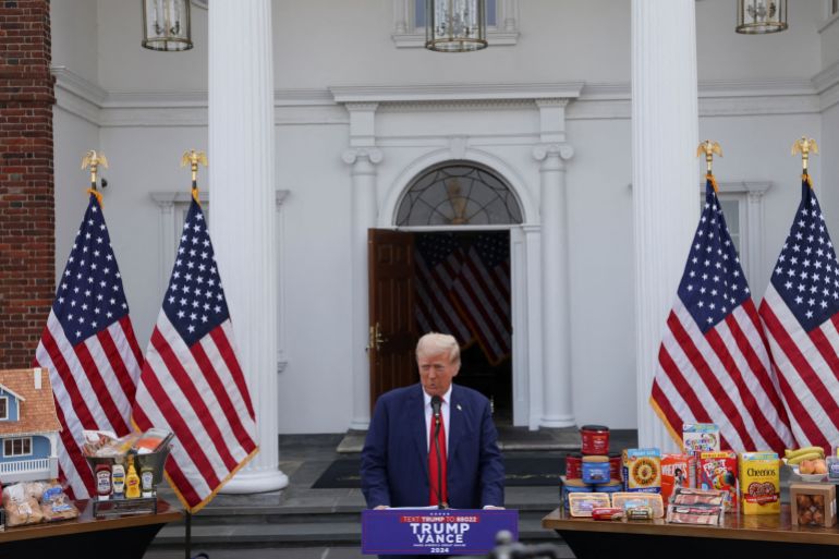 Republican presidential nominee and former U.S. President Donald Trump holds a press conference in BedminsterRepublican presidential nominee and former U.S. President Donald Trump attends a press conference at Trump National Golf Club, in Bedminster, New Jersey, U.S., August 15, 2024. REUTERS/Jeenah Moon DATE 16/08/2024 SIZE 3500 x 2333 Country UNITED STATES SOURCE