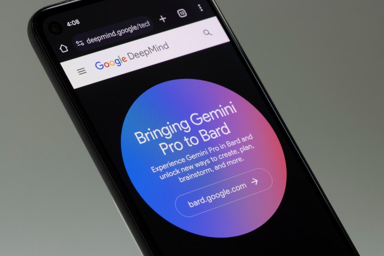 shutterstock_2398179001-1706816506 Portland, OR, USA - Dec 7, 2023: Webpage of Google's Gemini is seen on a Google Pixel smartphone. Google's Gemini AI model now powers the Bard chatbot.