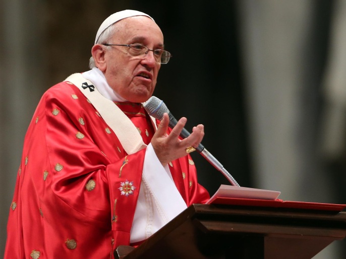 VATICAN CITY, VATICAN - MAY 24: Pope Francis delivers his Homily during the Pentecost Celebration at the St. Peter's Basilica on May 24, 2015 in Vatican City, Vatican. Pope Francis presided over Mass in St Peter's Basilica this Pentecost Sunday saying that, the world needs men and women who are filled with the Holy Spirit. Pentecost, fifty days after Easter feast commemorates the descent of the Holy Spirit upon the Apostles.