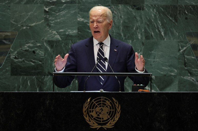 U.S. President Joe Biden addresses the 79th United Nations General Assembly at U.N. headquarters in New York, U.S., September 24, 2024. REUTERS/Mike Segar