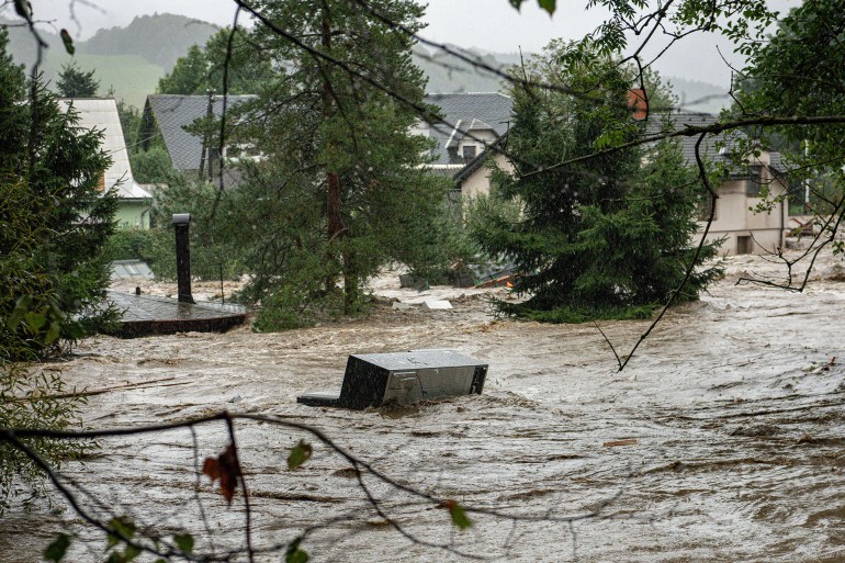 JESENIK, CZECH REPUBLIC - OCTOBER 15: Rivers across the Czech Republic were swollen because of the rain in Jesenik, Czech Republic on October 15, 2024. Floods caused by heavy rains have been battering central and eastern Europe (Photo by Lukas Kabon/Anadolu via Getty Images)