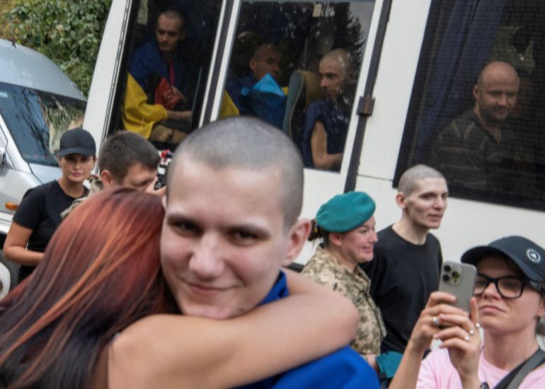 rc2oz9anv81s-1726325597 Ukrainian prisoners of war are seen after a swap, amid Russia's attack on Ukraine, at an unknown location in UkraineUkrainian prisoners of war (POWs) are seen after a swap, amid Russia's attack on Ukraine, at an unknown location in Ukraine September 13, 2024. REUTERS/Vladyslav Musiienko TPX IMAGES OF THE DAY DATE 13/09/2024 SIZE 3500 x 2502 Country Ukraine SOURCE REUTERS/Vladyslav Musiienk