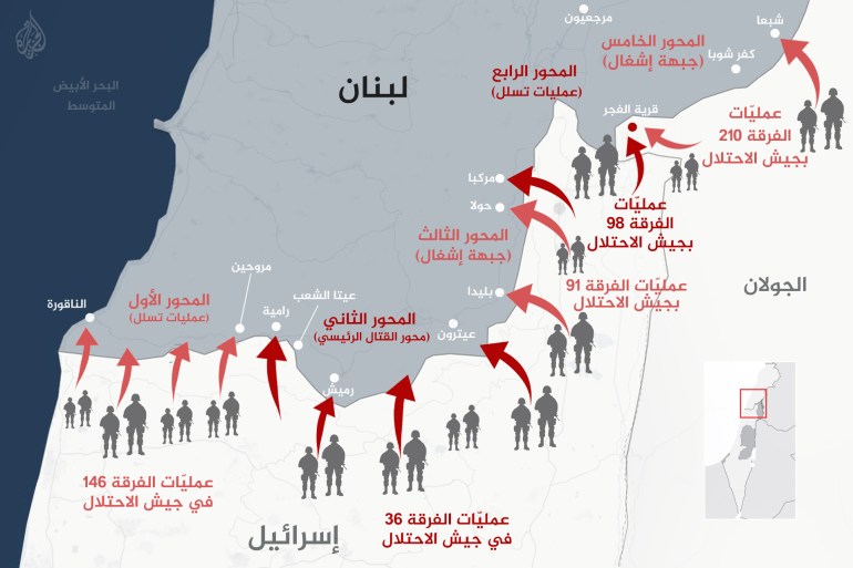 006-1729799357-1 مواقع القتال بين حزب الله وإسرائيل في جنوب لبنان