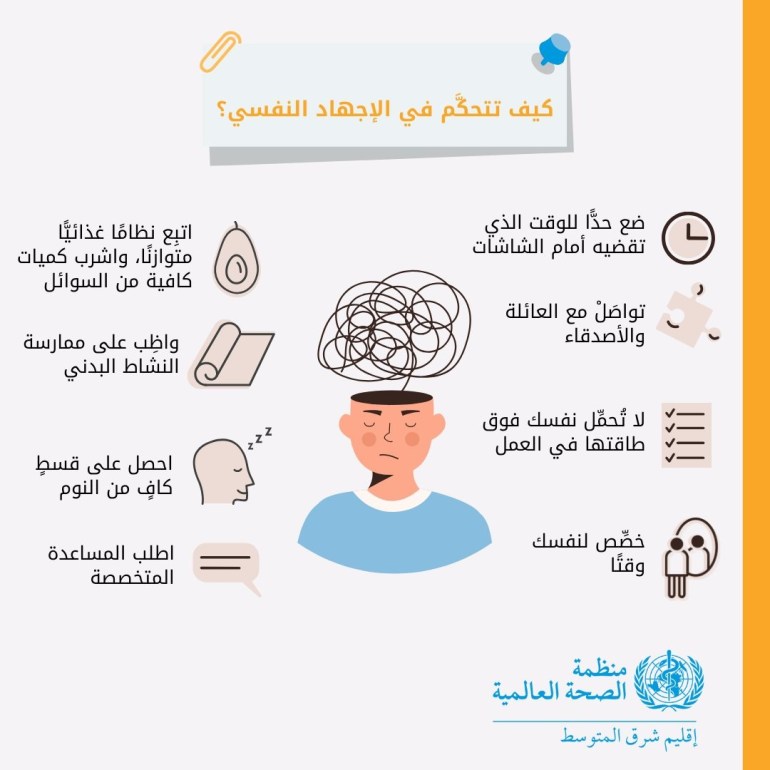 11-4-1728555441 يحتفل العالم اليوم الخميس باليوم العالمي للصحة النفسية، تحت شعار "الصحة النفسية في مكان العمل"، تحت هاشتاغ #WorldMentalHealthDay. امصدر منظمة الصحة العالمية