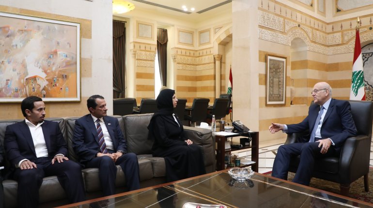 ستقبل رئيس الحكومة نجيب ميقاتي وزيرة الدولة للتعاون الدولي لولوة بنت راشد الخاطر في قطر منصة اكس - @grandserail