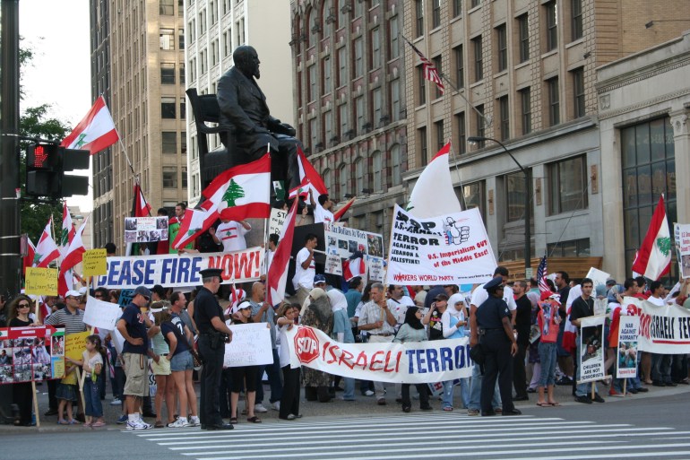 michigan2-1728296341 A group of Lebanese, in downtown detroit, protesting the attacks by Israel.