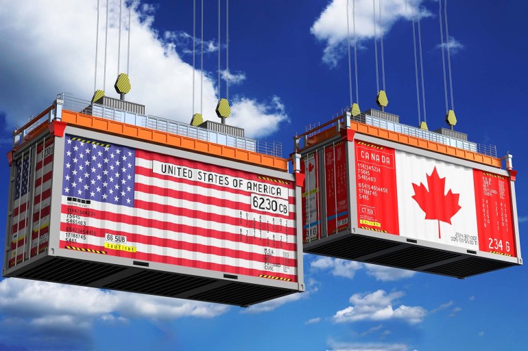 3655-1732963367 Shipping containers with flags of Canada and USA - 3D illustration; Shutterstock ID 2426243655; purchase_order: AJA; job: ; client: ; other: