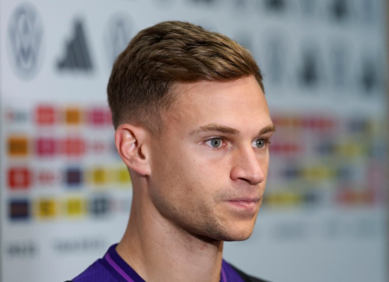 d8abd8b5-3-1731572464 Soccer Football - UEFA Nations League - Germany Press Conference - Herzogenaurach, Germany - October 8, 2024 Germany's Joshua Kimmich talks to the media REUTERS/Heiko Becker