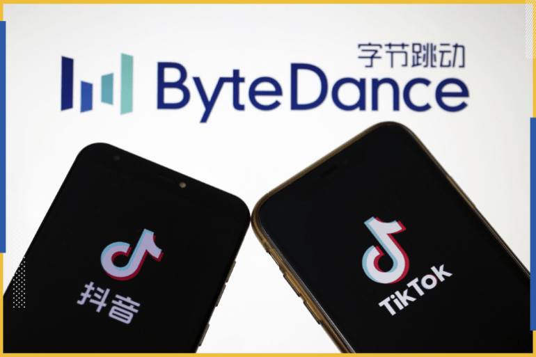 d8b5d988d8b1d8a9-d985d98ad8afd8a7d986-2020-08-23t130748-578 ByteDance- - ANKARA, TURKEY - JUNE 2: In this illustration photo TikTok logo is displayed on a mobile phone as ByteDance logo is seen behind in Ankara, Turkey on June 2, 2020.