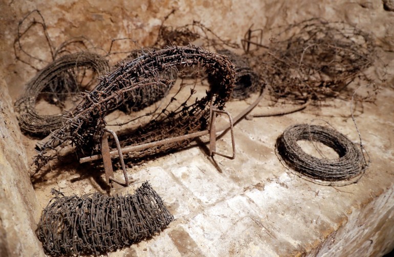 els-1731238895 Barbwire is pictured at the entrance to the museum of the original escape tunnel from West Berlin to East Berlin at Brunnenstrasse, discovered by former Communist East Germany's Stasi secret police in February 1971, during its presentation to the public in Berlin, Germany, November 7, 2019. On November 9th Germany will mark the 30th anniversary of the fall of the Berlin Wall (Berliner Mauer) in 1989. REUTERS/Fabrizio Bensch