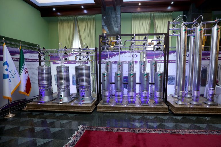 rtxbd0vm A number of new generation Iranian centrifuges are seen on display during Iran's National Nuclear Energy Day in Tehran