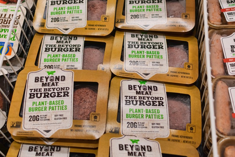 shutterstock_1429980071-1731586397 Beyond Meat brand plant-based Beyond Burger packages available for vegan customers in the meat ...
