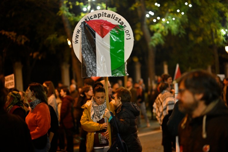 Thousands march in Spanish cities in support of Gaza- - MADRID, SPAIN - NOV 30: Thousands of people in Madrid take to the streets in support of Gaza on November 30, 2024. With the call of the non-governmental organization called Solidarity Network Against the Occupation of Palestine (RESCOP), citizens marched in the capital Madrid, chanting slogans in support of Gaza.