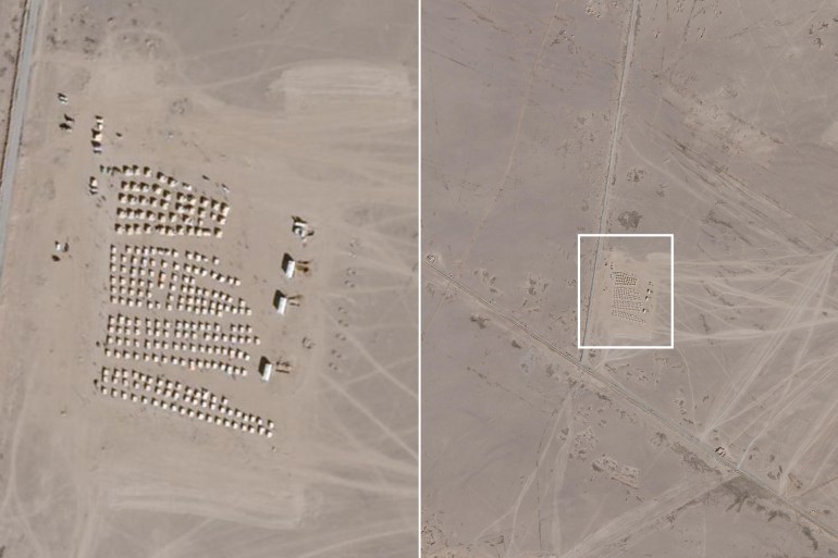 6543d8a8d8a8-1734546497 المصدر: Planet Labs PBC تقرير خاص - وكالة سند: كشفت صور أقمار صناعية حصلت عليها "وكالة سند للتحقق الإخباري" بشبكة الجزيرة، عن إنشاء مخيم جديد لجنود النظام السوري المخلوع الذين فروا من سوريا، وذلك في مطار المرصنات المهجور الواقع في صحراء الرطبة بالعراق. تفاصيل المخيم أظهرت الصور، التي التُقطت بتاريخ 18 ديسمبر، وجود مخيم يتكون من حوالي 240 خيمة في مطار المرصنات. الذي يقع على بُعد 70 كيلومترًا من معبر القائم الحدودي بين العراق وسوريا. ويُعتبر المخيم ملاذًا لعناصر تابعة لجيش النظام السوري السابق، الذين فروا من البلاد بعد انهيار النظام أمام تقدم المعارضة السورية المسلحة. ووفقا للصور، يبدو تشييد المخيم بشكل مؤقت ريثما يتمكن الجنود من العودة إلى سوريا، حيث لا توجد أي بنية تحتية داخل المخيم ولا تتوفر فيه أي مقومات البقاء طويلا في ظل دخول فصل الشتاء. ظروف الجنود داخل المخيم وفقًا للمصادر المحلية، يضم المخيم الجنود الذين هربوا أثناء تصاعد هجمات المعارضة المسلحة وسقوط النظام السوري، ما أجبر رئيس النظام بشار الأسد على الفرار. ويعاني الجنود داخل المخيم من ظروف معيشية صعبة، في ظل عدم توفر الدعم الكافي لتلبية احتياجاتهم الأساسية. احتجاجات الجنود ووفق فيديوهات جرى تداولها عبر المنصات، شهد المخيم، يوم الثلاثاء الماضي، مظاهرات من معظم الجنود المقيمين فيه. وطالبوا بالعودة إلى سوريا لتسوية أوضاعهم بعد إعلان الحكومة السورية عفوًا عامًا عن المجندين في جيش النظام السابق. ويُعد هذا العفو فرصة بالنسبة للجنود لتجنب المحاسبة والعودة إلى حياتهم الطبيعية. تصريح المسؤولين المحليين في وقت سابق، أعلن قائم مقام قضاء الرطبة عن إنشاء هذا المخيم لاستيعاب الجنود الفارين من مناطق شرق سوريا. وأكد أن اختيار الموقع في صحراء الرطبة جاء نظرًا لعزلته وبعده عن المناطق السكانية، لتجنب أي توترات أو مشاكل قد تطرأ نتيجة وجودهم. المكان: العراق المصدر: Planet Labs PBC الجودة: عالية الملكية الفكرية: مرخص *قيود الترخيص: يجب ذكر المصدر " Planet Labs PBC " التاريخ: تاريخ كل صورة مذكور في عنوان الصورة.