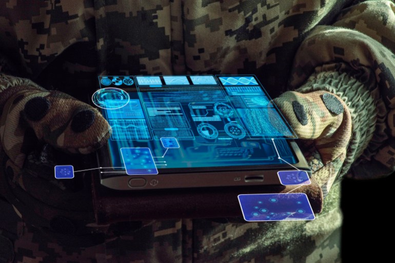 ai-1-1699198772 AI Command of the military forces on the tablet computer with augmented reality. Internet, Programming control with artificial intelligence, online coordination of the military team