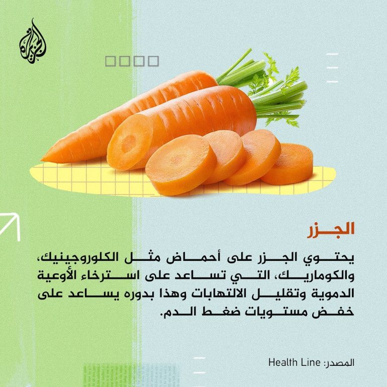 الجزر جزر أطعمة قد تساعد في خفض ضغط الدم، إنفوغراف انفوغراف ارتفاع ضغط الدم