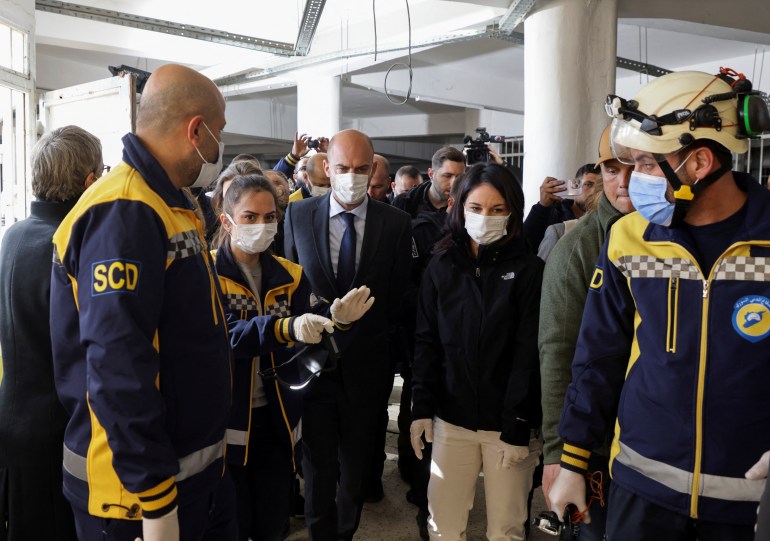 French Foreign Minister Jean-Noel Barrot and German Foreign Minister Annalena Baerbock visit Sednaya prison, which was known as a "slaughterhouse" under Syria's Bashar al-Assad rule, after the ousting of Syria's Bashar al-Assad, in Sednaya, Syria January 3, 2025. REUTERS/Khalil Ashawi