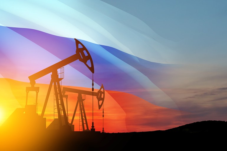 55555 Oil drilling derricks at desert oilfield. The change in oil prices caused by the war. Oil prices are rising.